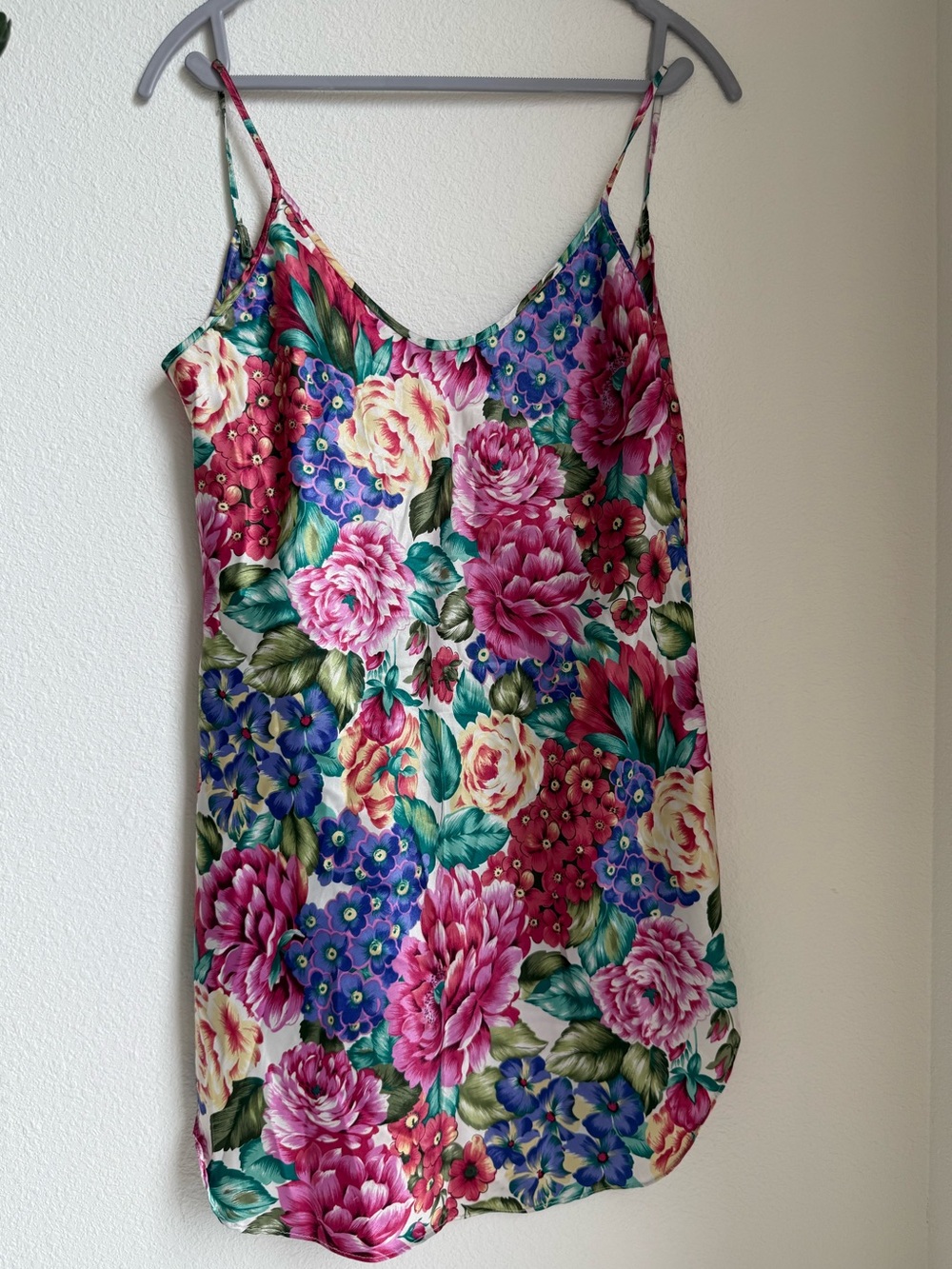 Floral Spaghetti Strap Vintage Nightie/ Slip Dress with Low Back and Thigh Slit
